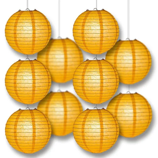 12 PACK | 12" Papaya Even Ribbing Round Paper Lantern, Hanging Combo Set