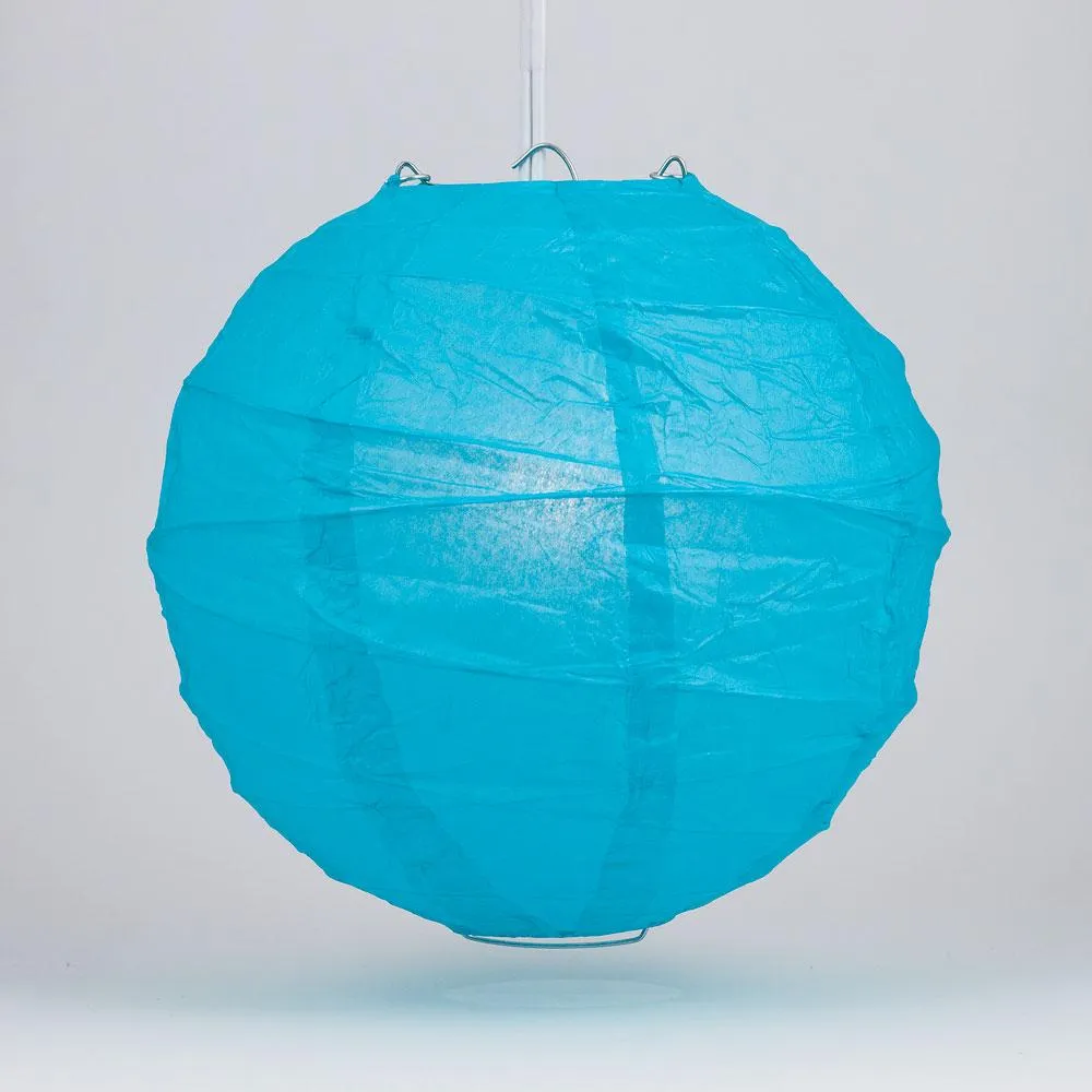 12-Pack 20 Inch Turquoise Free-Style Ribbing Round Paper Lantern