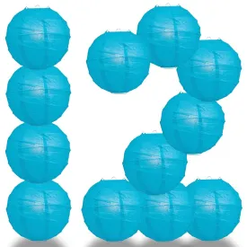 12-Pack 20 Inch Turquoise Free-Style Ribbing Round Paper Lantern