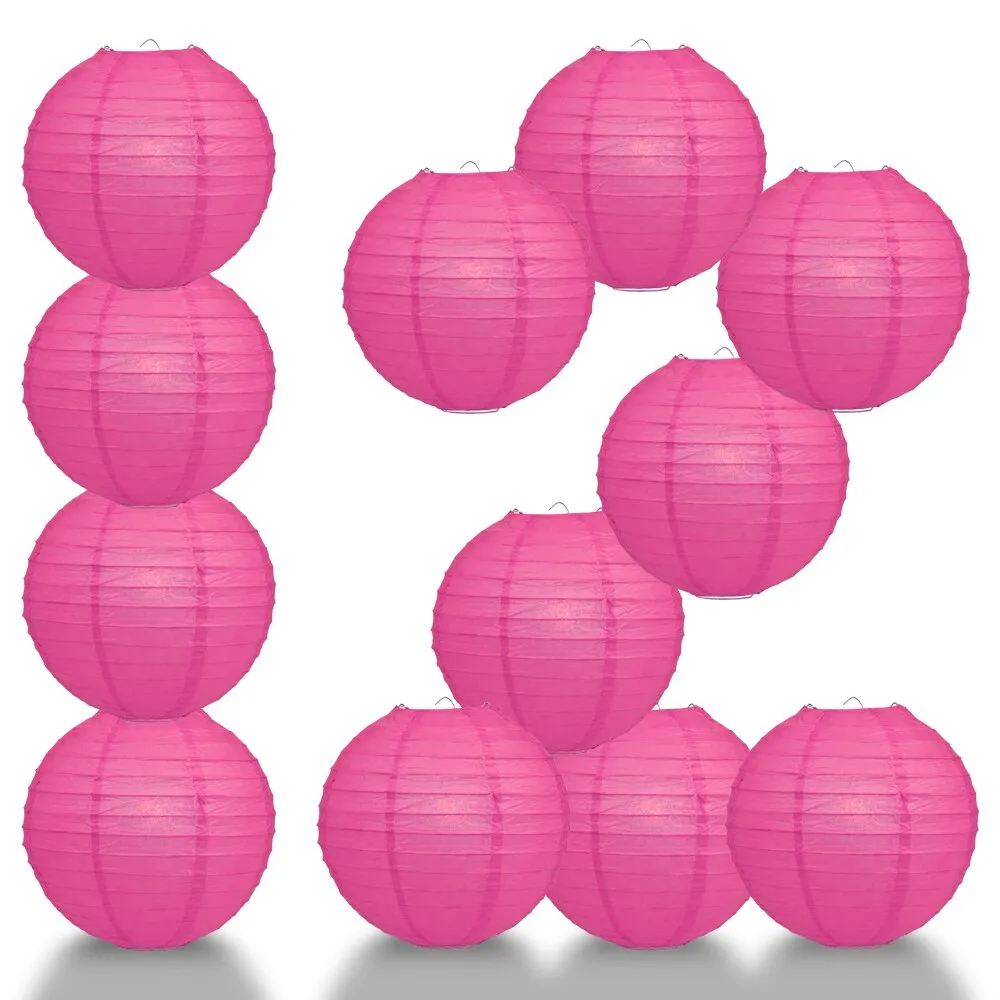 12-Pack 24 Inch Fuchsia / Hot Pink Parallel Ribbing Round Paper Lantern