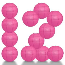 12-Pack 24 Inch Fuchsia / Hot Pink Parallel Ribbing Round Paper Lantern