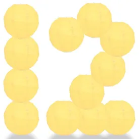 12-Pack 24 Inch Lemon Yellow Chiffon Free-Style Ribbing Round Paper Lantern