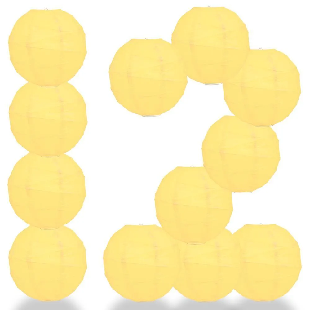 12-Pack 24 Inch Lemon Yellow Chiffon Free-Style Ribbing Round Paper Lantern