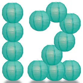 12-Pack 24 Inch Teal Green Free-Style Ribbing Round Paper Lantern