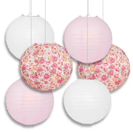 14 Inch Liberty Print Fuchsia Rose Floral Pattern 6pc Paper Lantern Party Pack