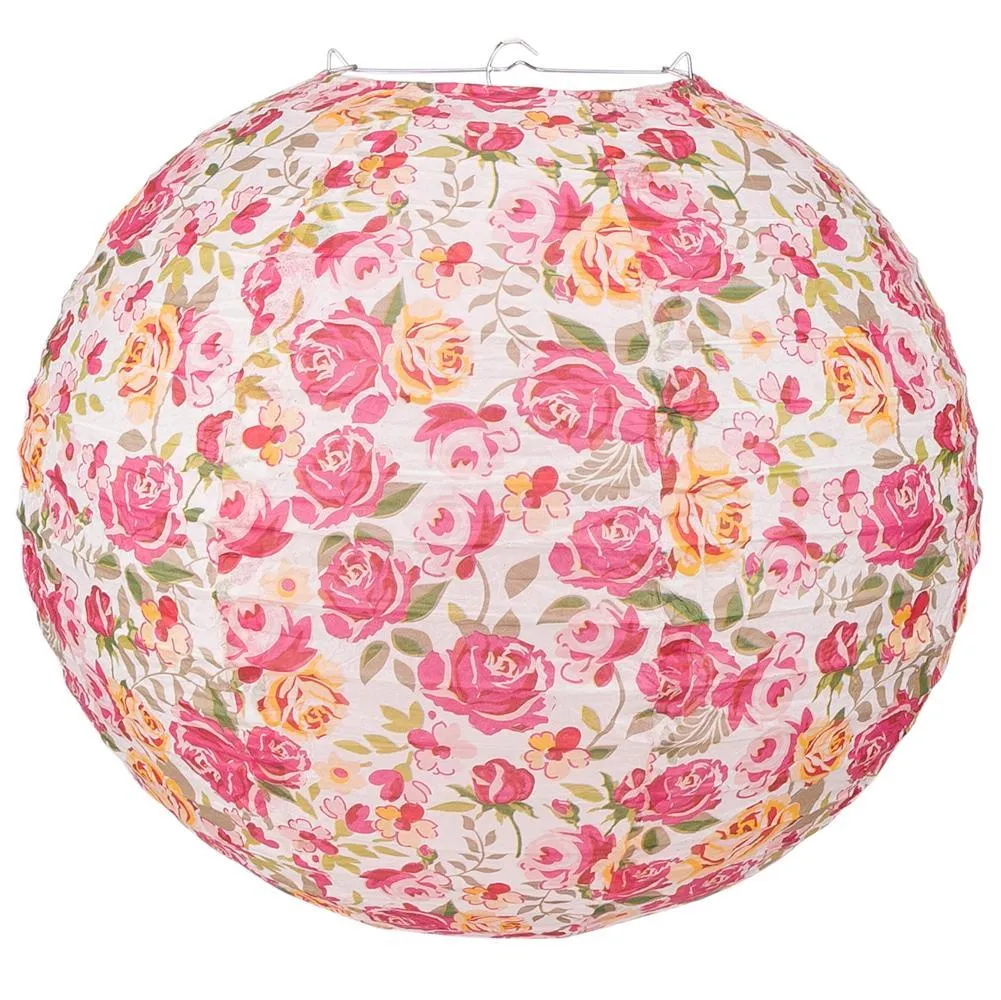 14 Inch Liberty Print Fuchsia Rose Floral Pattern 6pc Paper Lantern Party Pack