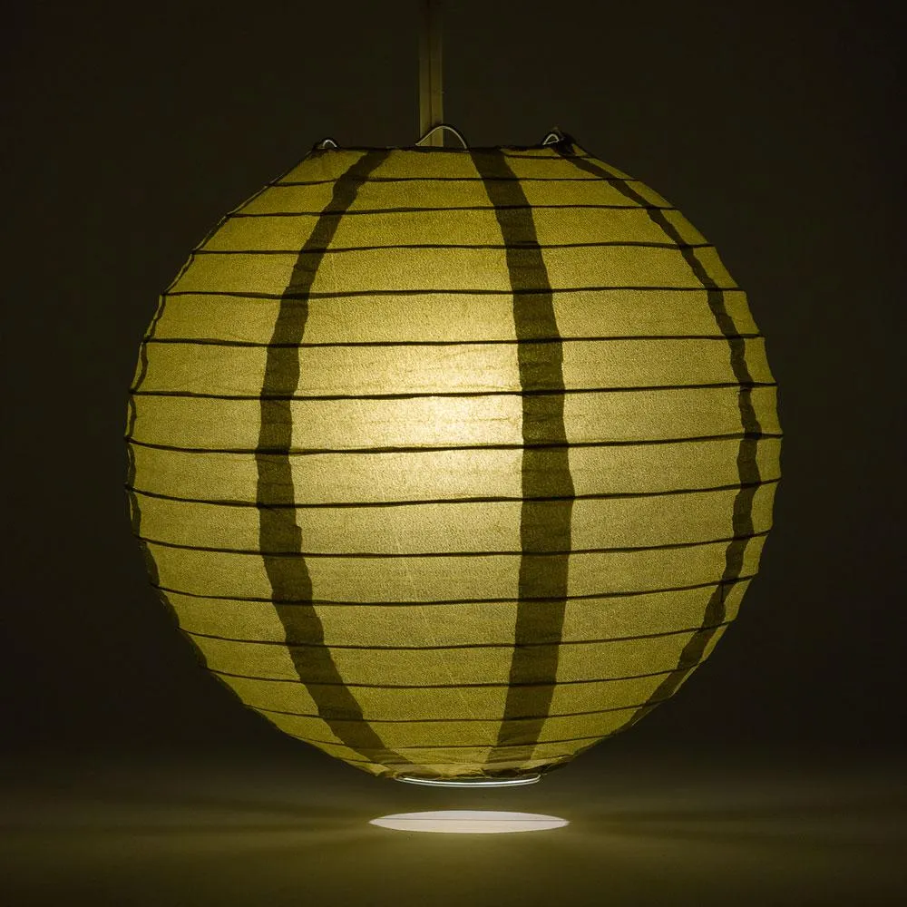 16" Gold Round Paper Lantern, Parallel Ribbing, Chinese Hanging Wedding & Party Decoration
