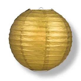 16" Gold Round Paper Lantern, Parallel Ribbing, Chinese Hanging Wedding & Party Decoration