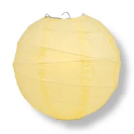 16" Lemon Yellow Chiffon Round Paper Lantern, Free-Style Ribbing, Chinese Hanging Wedding & Party Decoration