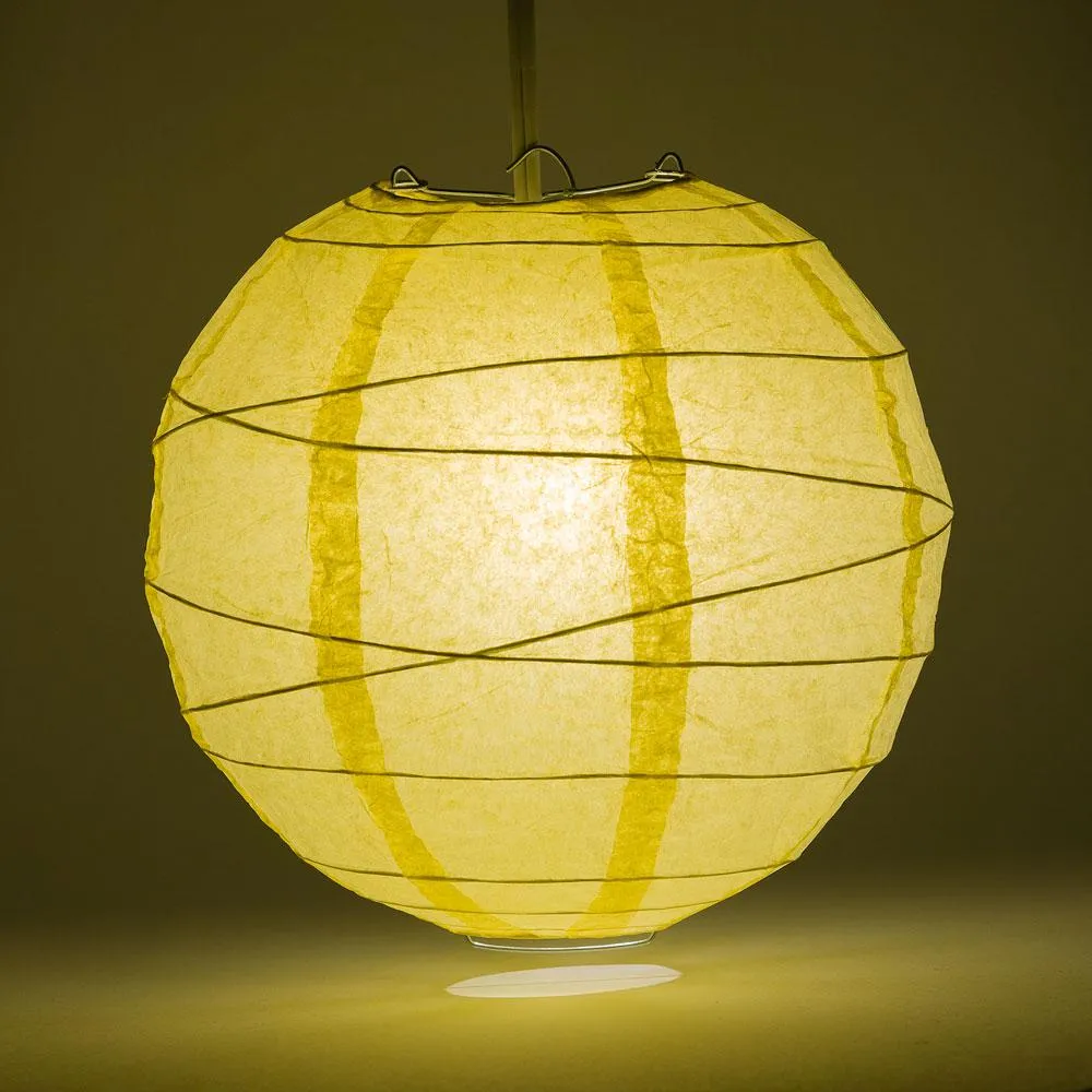 16" Lemon Yellow Chiffon Round Paper Lantern, Free-Style Ribbing, Chinese Hanging Wedding & Party Decoration