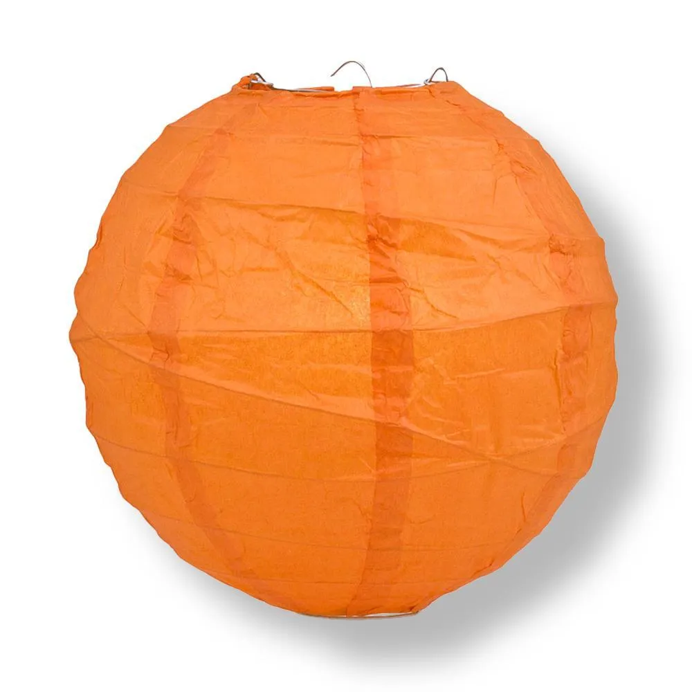 16" Persimmon Orange Round Paper Lantern, Free-Style Ribbing, Chinese Hanging Wedding & Party Decoration