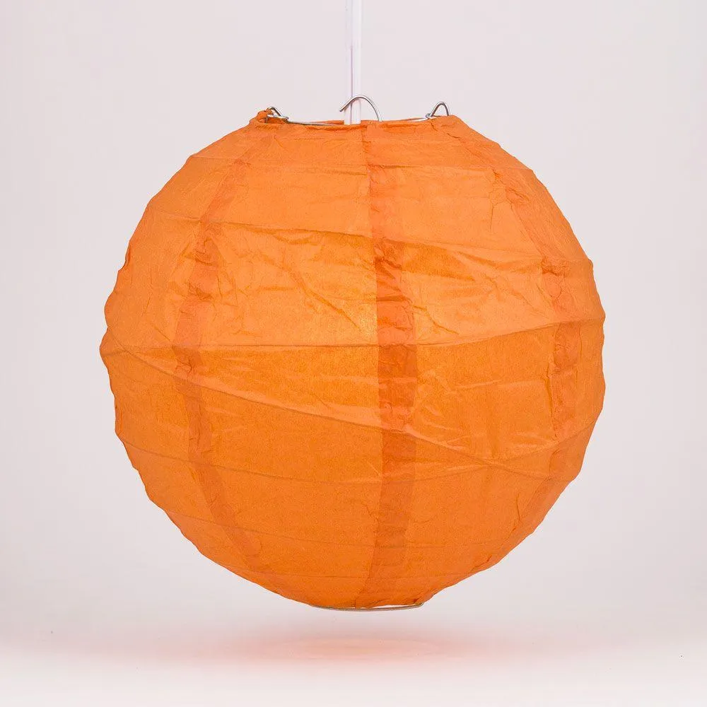16" Persimmon Orange Round Paper Lantern, Free-Style Ribbing, Chinese Hanging Wedding & Party Decoration