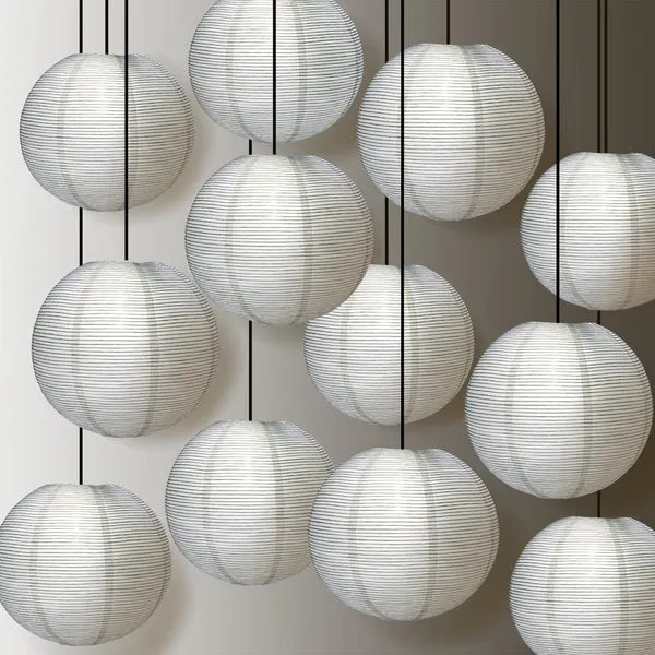 16" White Fine Line Premium Parallel Ribbing Paper Lantern, Extra Sturdy