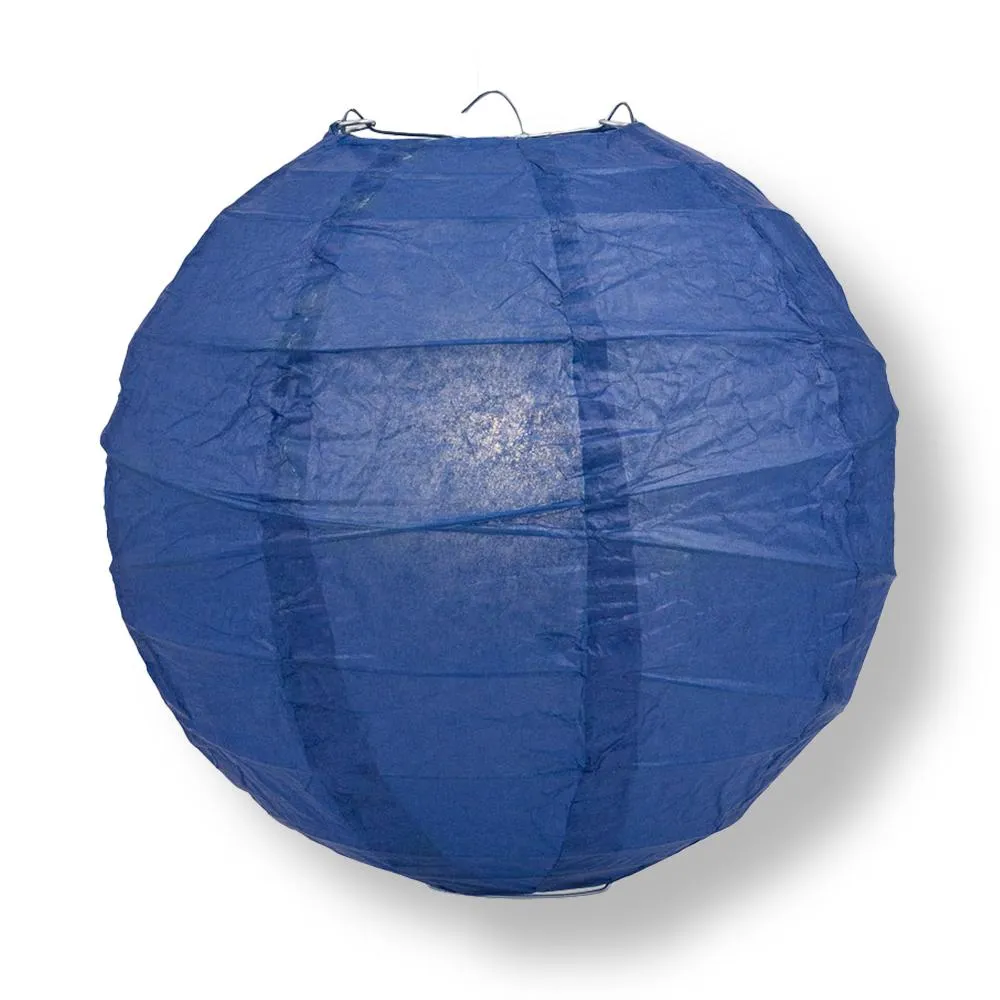 20 Inch Navy Blue Free-Style Ribbing Round Paper Lantern