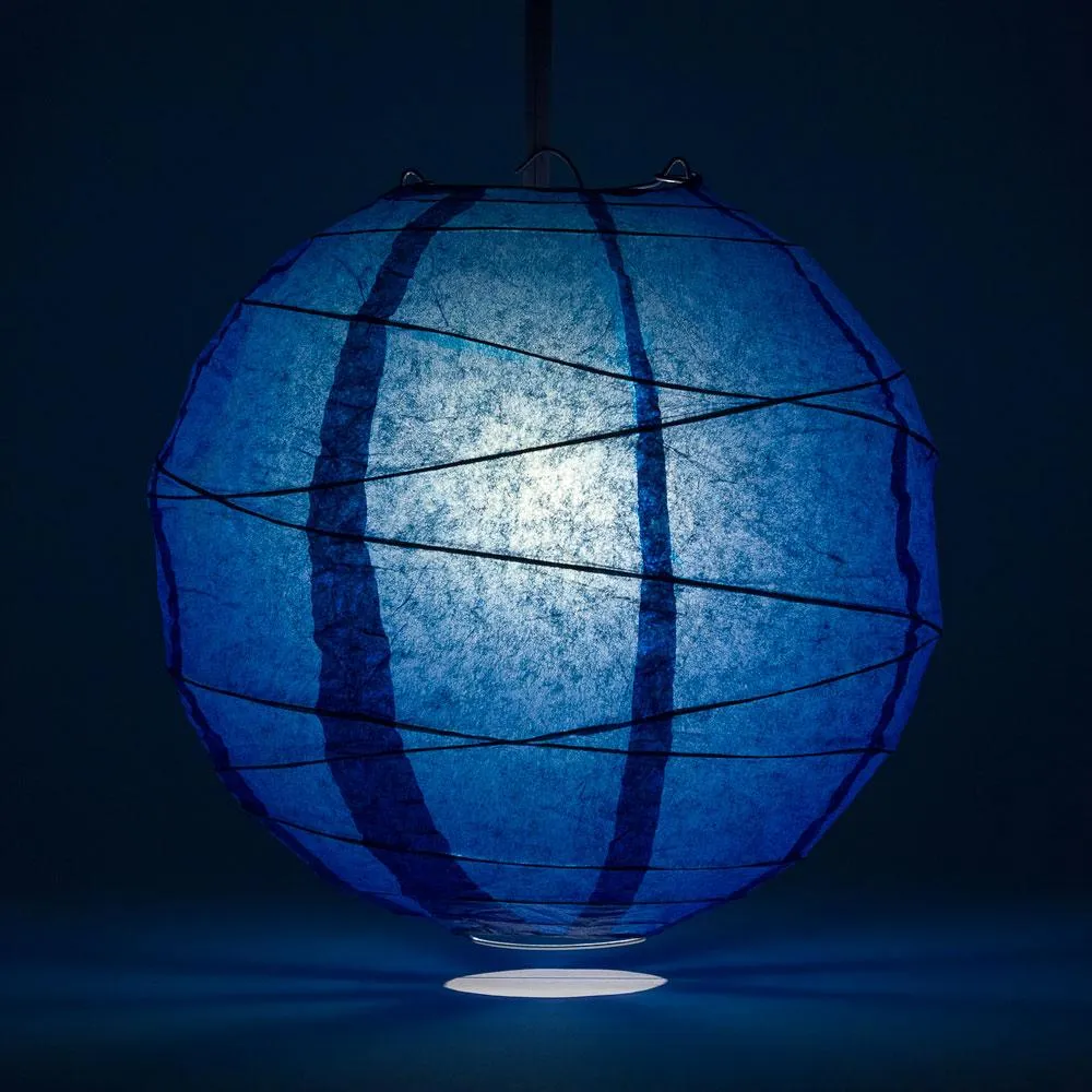 20 Inch Navy Blue Free-Style Ribbing Round Paper Lantern