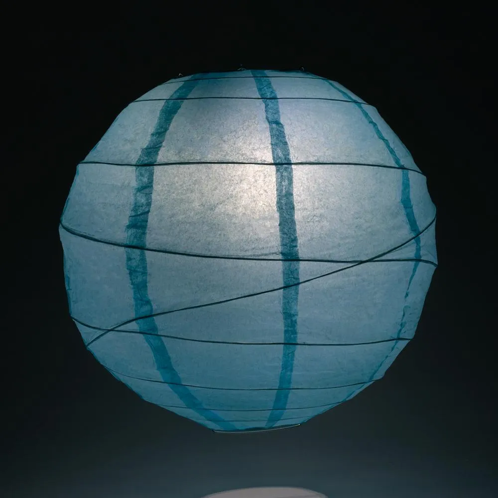 20" Baby Blue Round Paper Lantern, Crisscross Ribbing, Hanging Decoration