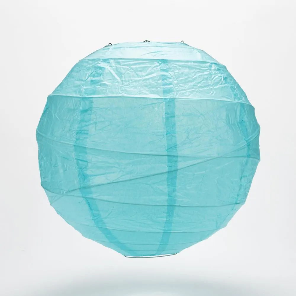 20" Baby Blue Round Paper Lantern, Crisscross Ribbing, Hanging Decoration