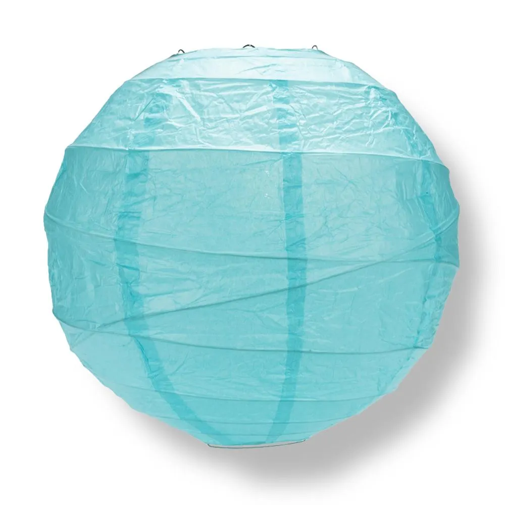 20" Baby Blue Round Paper Lantern, Crisscross Ribbing, Hanging Decoration