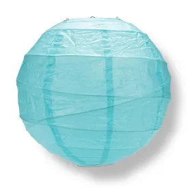 20" Baby Blue Round Paper Lantern, Crisscross Ribbing, Hanging Decoration