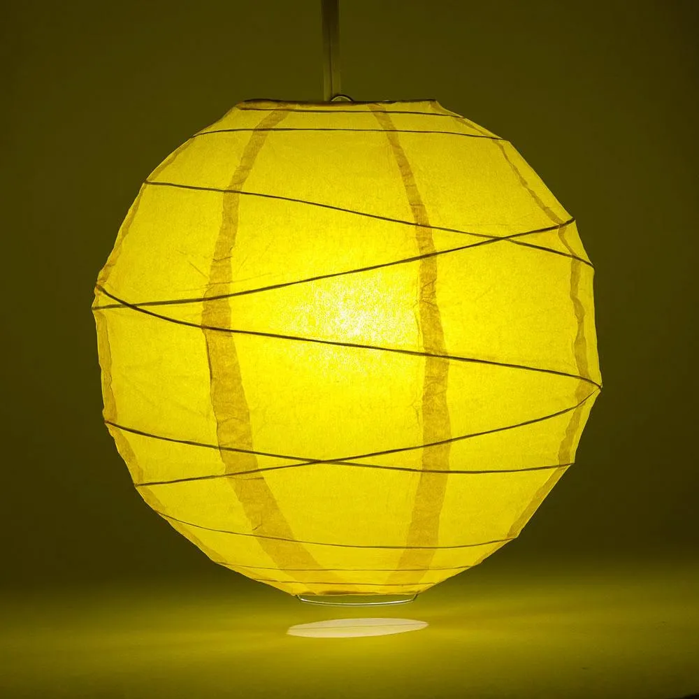 20" Yellow Round Paper Lantern, Crisscross Ribbing, Chinese Hanging Wedding & Party Decoration