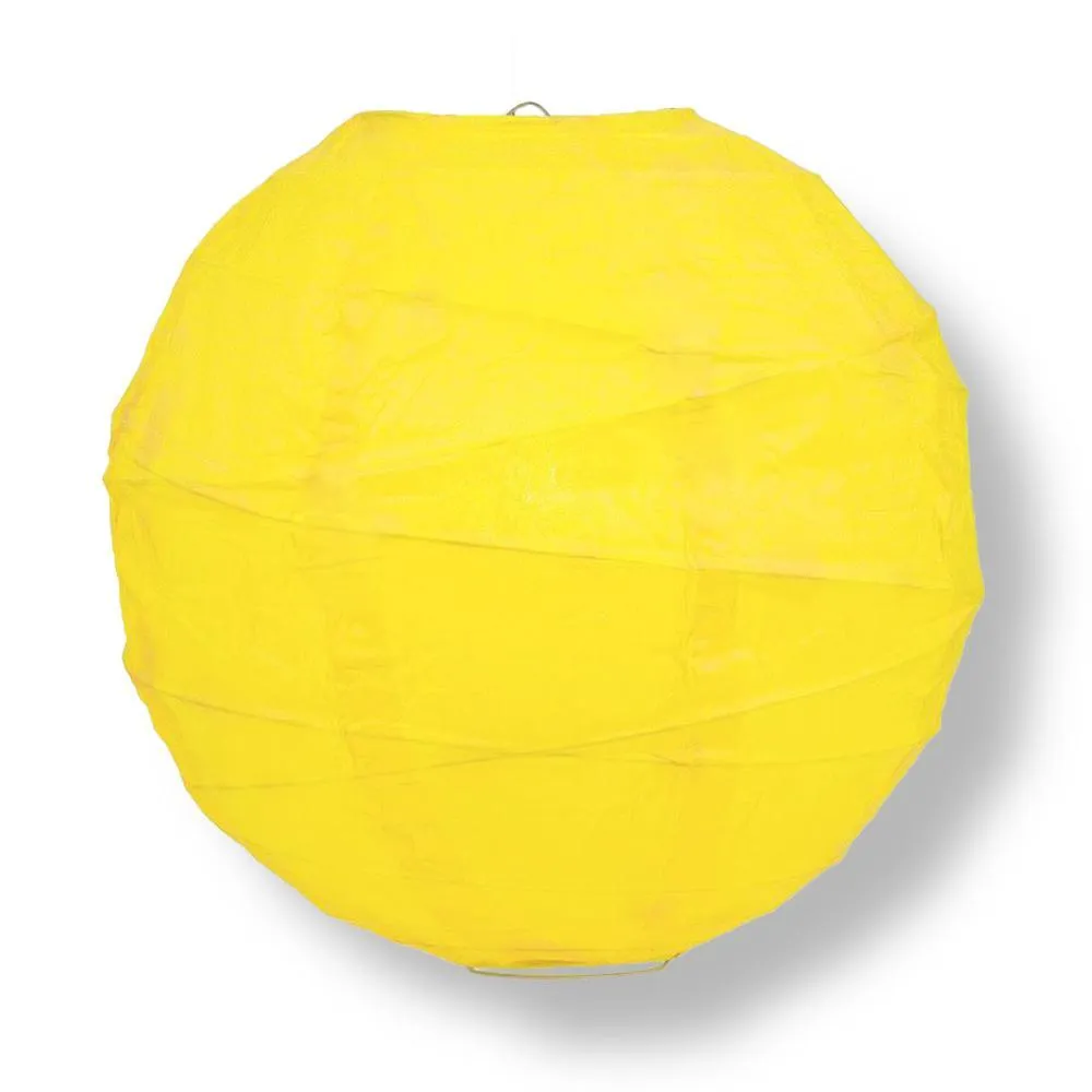 20" Yellow Round Paper Lantern, Crisscross Ribbing, Chinese Hanging Wedding & Party Decoration