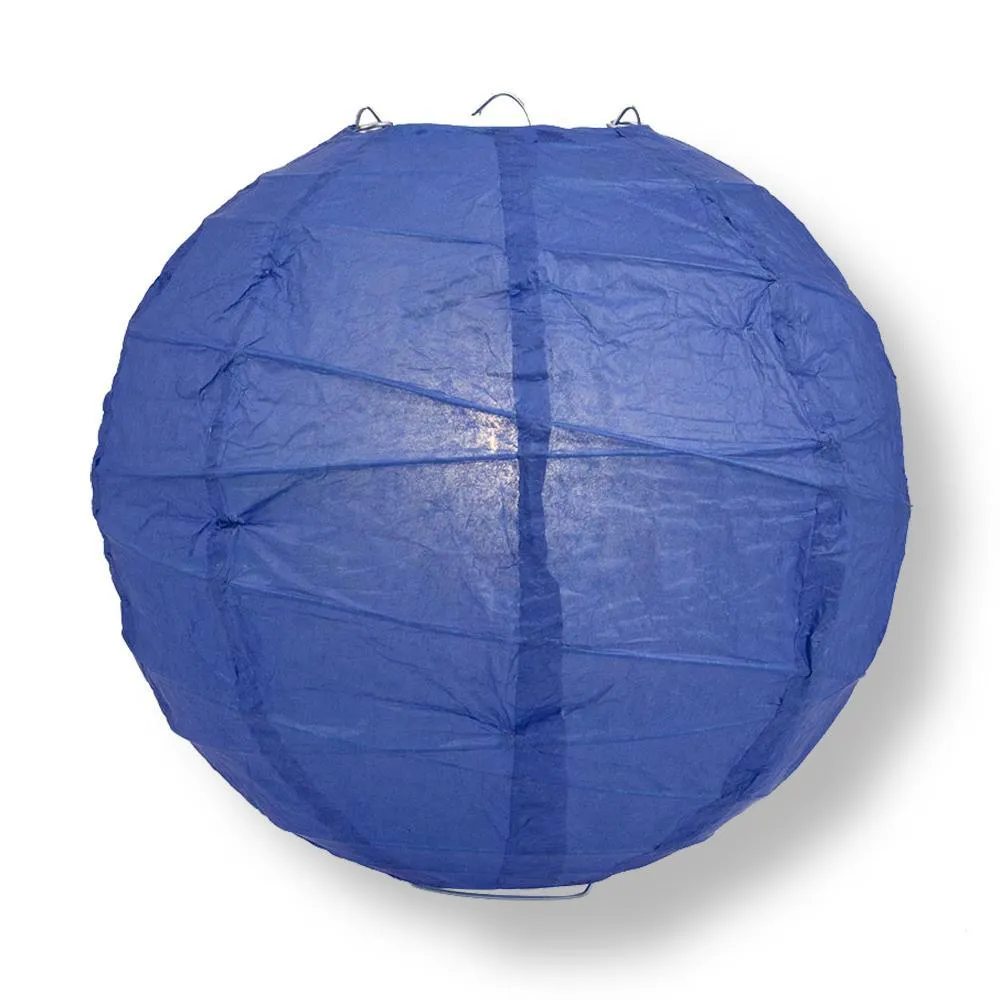24 Inch Dark Blue Free-Style Ribbing Round Paper Lantern