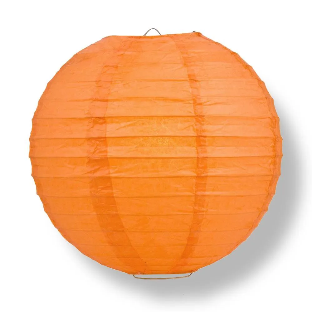 24" Persimmon Orange Round Paper Lantern, Even Ribbing, Chinese Hanging Wedding & Party Decoration