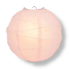 24" Rose Quartz Pink Round Paper Lantern, Crisscross Ribbing, Chinese Hanging Wedding & Party Decoration