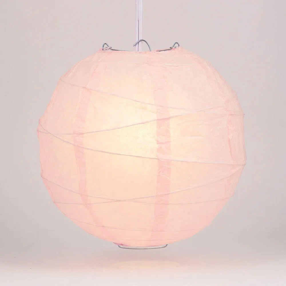 24" Rose Quartz Pink Round Paper Lantern, Crisscross Ribbing, Chinese Hanging Wedding & Party Decoration
