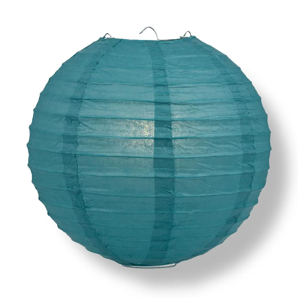 24" Tahiti Teal Round Paper Lantern, Even Ribbing, Chinese Hanging Wedding & Party Decoration