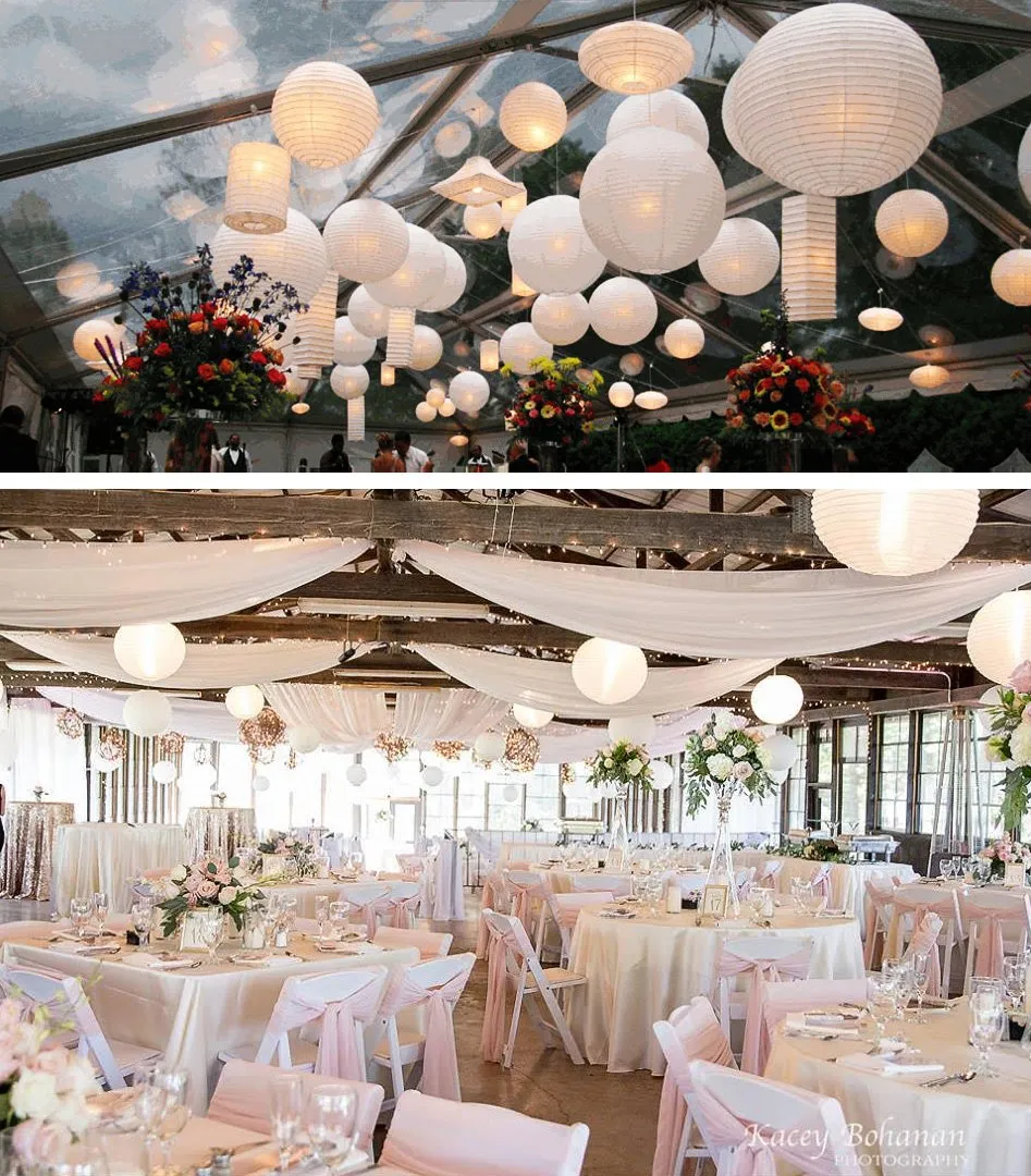 36 Inch White Jumbo Free-Style Ribbing Round Paper Lantern