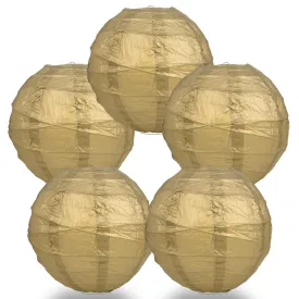 5-Pack 12 Inch Gold Free-Style Ribbing, Hanging Paper Lanterns