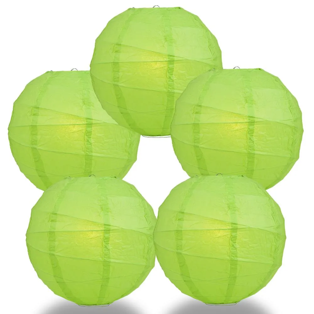 5-Pack 12 Inch Grass Green Free-Style Ribbing, Hanging Paper Lanterns