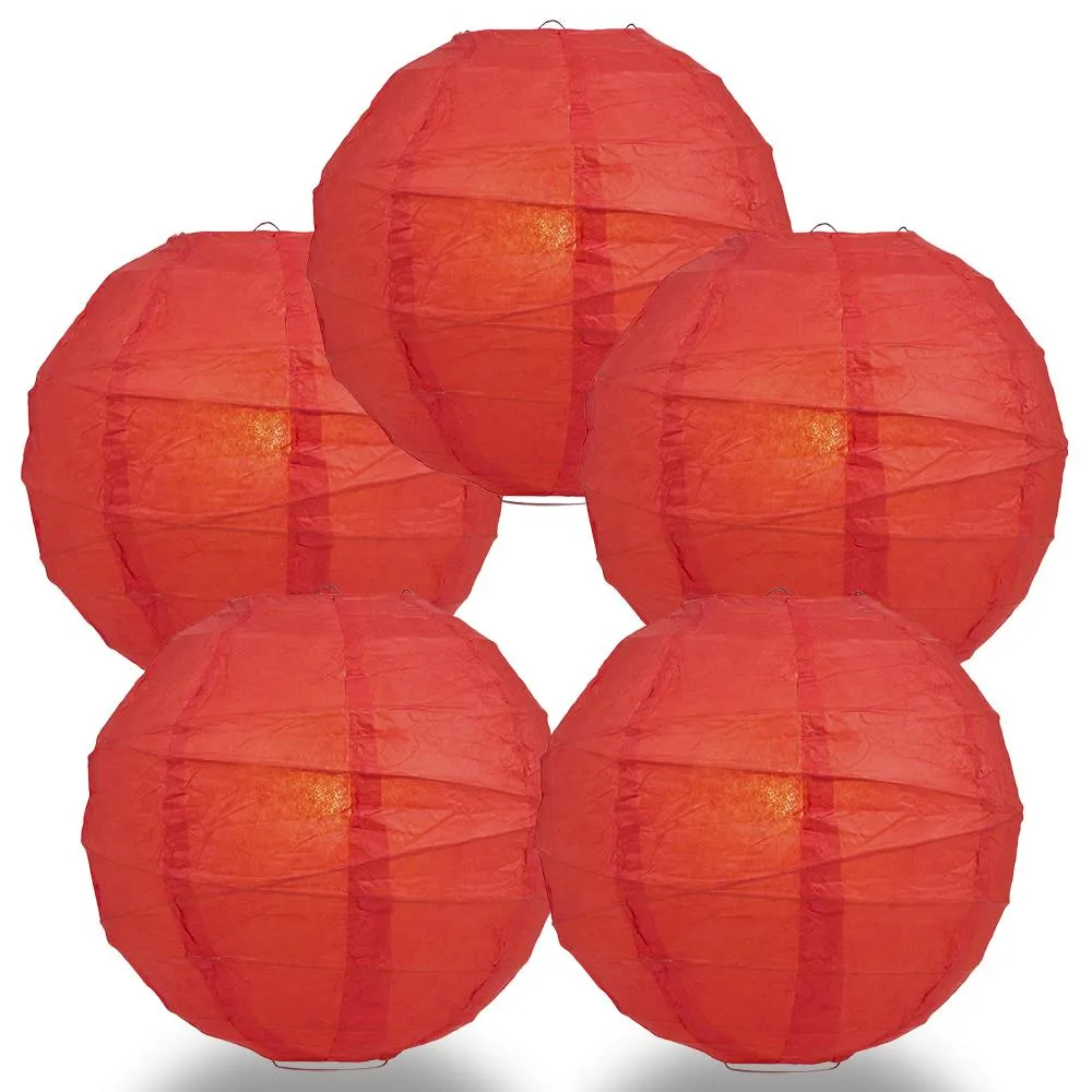 5-Pack 12 Inch Red Free-Style Ribbing, Hanging Paper Lanterns