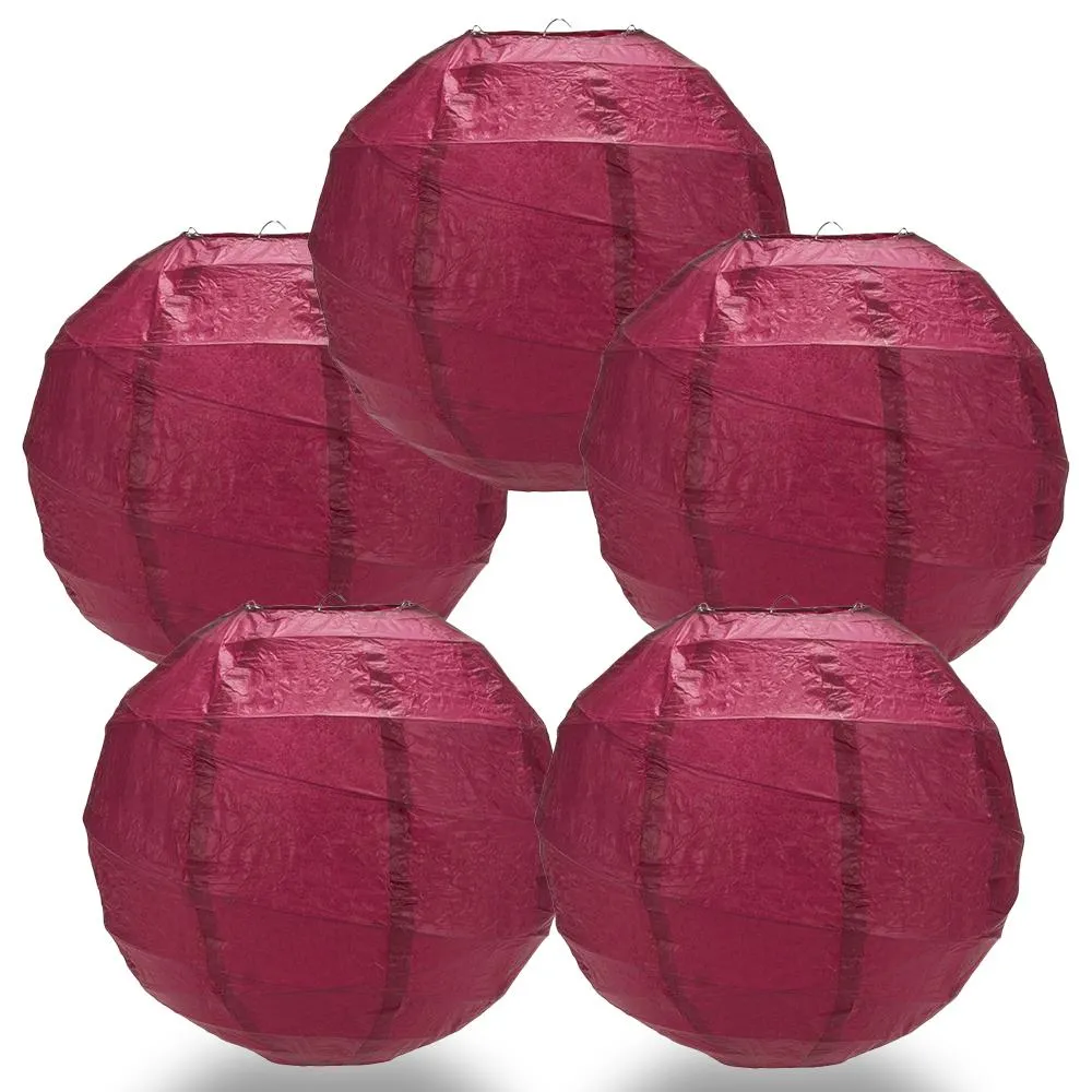 5-Pack 12 Inch Velvet Red Free-Style Ribbing, Hanging Paper Lanterns