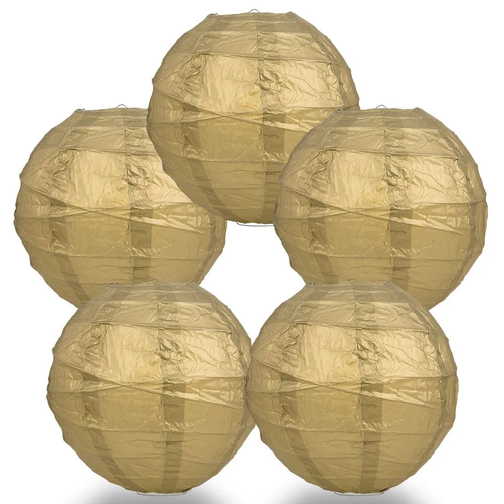 5-Pack 16 Inch Gold Free-Style Ribbing Round Paper Lantern