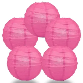 5-Pack 20 Inch Fuchsia / Hot Pink Free-Style Ribbing Round Paper Lantern