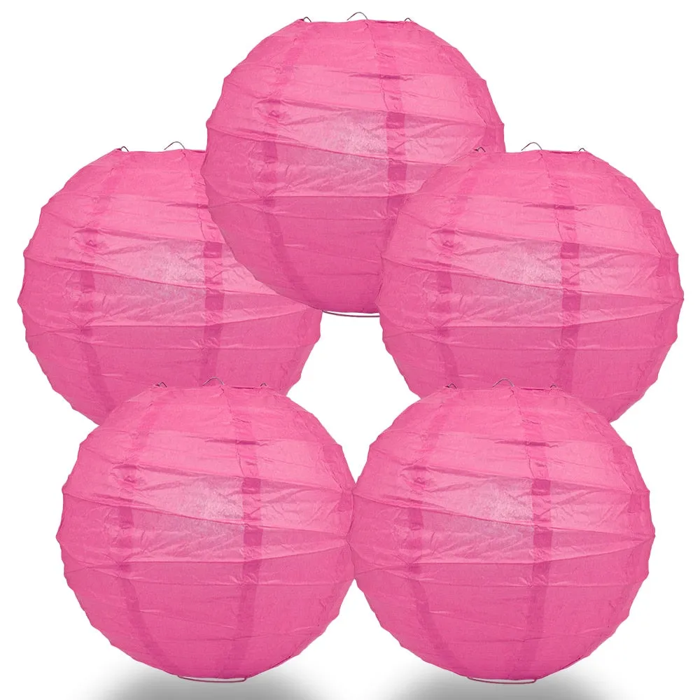 5-Pack 20 Inch Fuchsia / Hot Pink Free-Style Ribbing Round Paper Lantern
