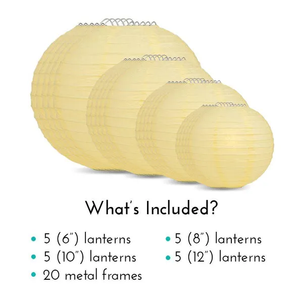 5-Pack 20 Inch Lemon Yellow Chiffon Parallel Ribbing Round Paper Lantern