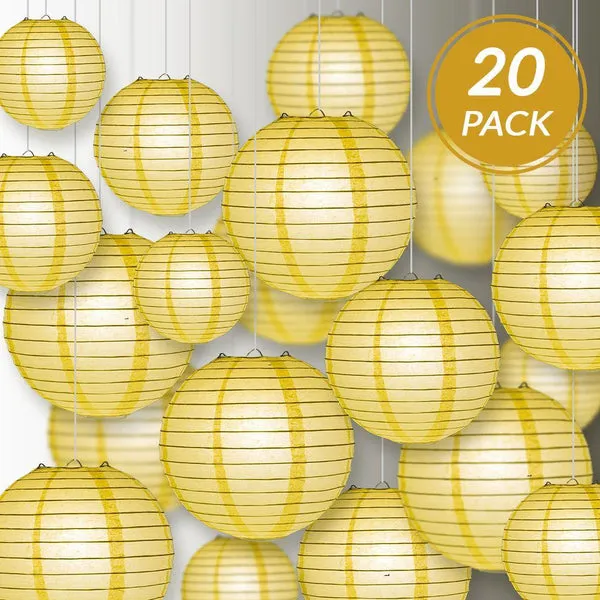 5-Pack 20 Inch Lemon Yellow Chiffon Parallel Ribbing Round Paper Lantern