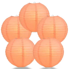 5-Pack 20 Inch Peach / Orange Coral Parallel Ribbing Round Paper Lantern