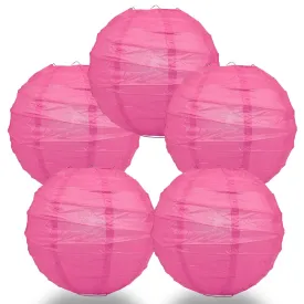 5-Pack 24 Inch Fuchsia / Hot Pink Free-Style Ribbing Round Paper Lantern