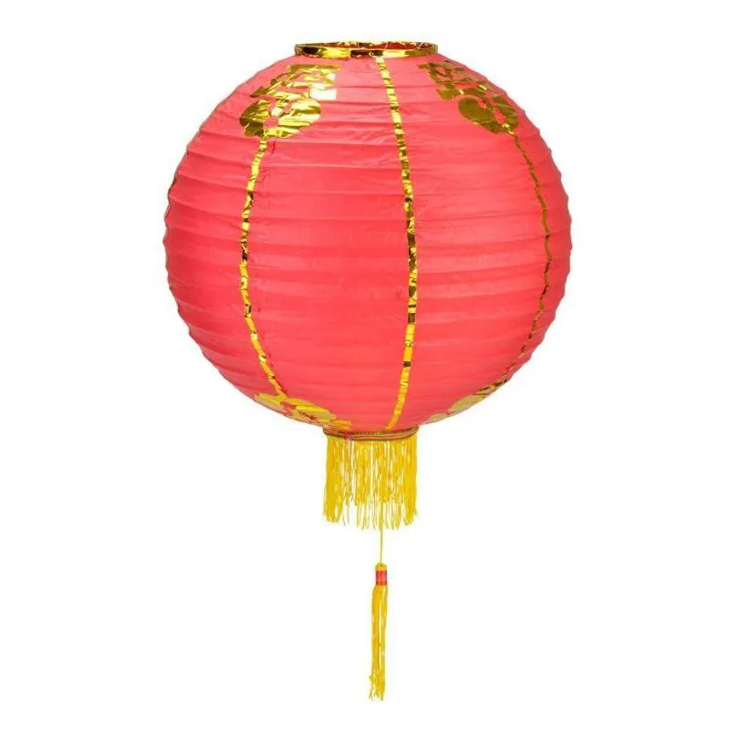 8 PACK Red Yellow Chinese New Year Parallel Ribbing Round Paper Lantern, Hanging Combo Set