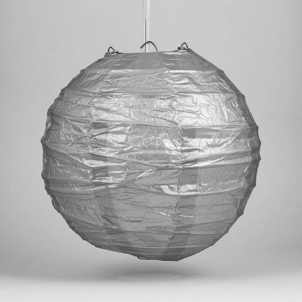 BLOWOUT 12" Silver Round Paper Lantern, Crisscross Ribbing, Chinese Hanging Wedding & Party Decoration