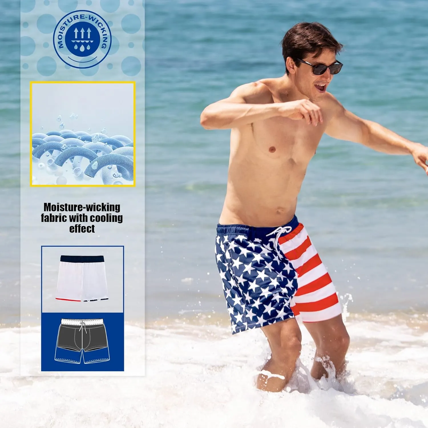 BRISIRA Mens Swim Trunks 5 Inch Compression Liner Beach Swim Shorts Bathing Suit Quick Dry Stretch Drawsting Waist Pockets