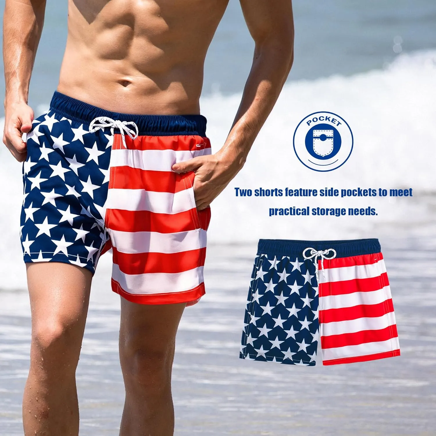 BRISIRA Mens Swim Trunks 5 Inch Compression Liner Beach Swim Shorts Bathing Suit Quick Dry Stretch Drawsting Waist Pockets