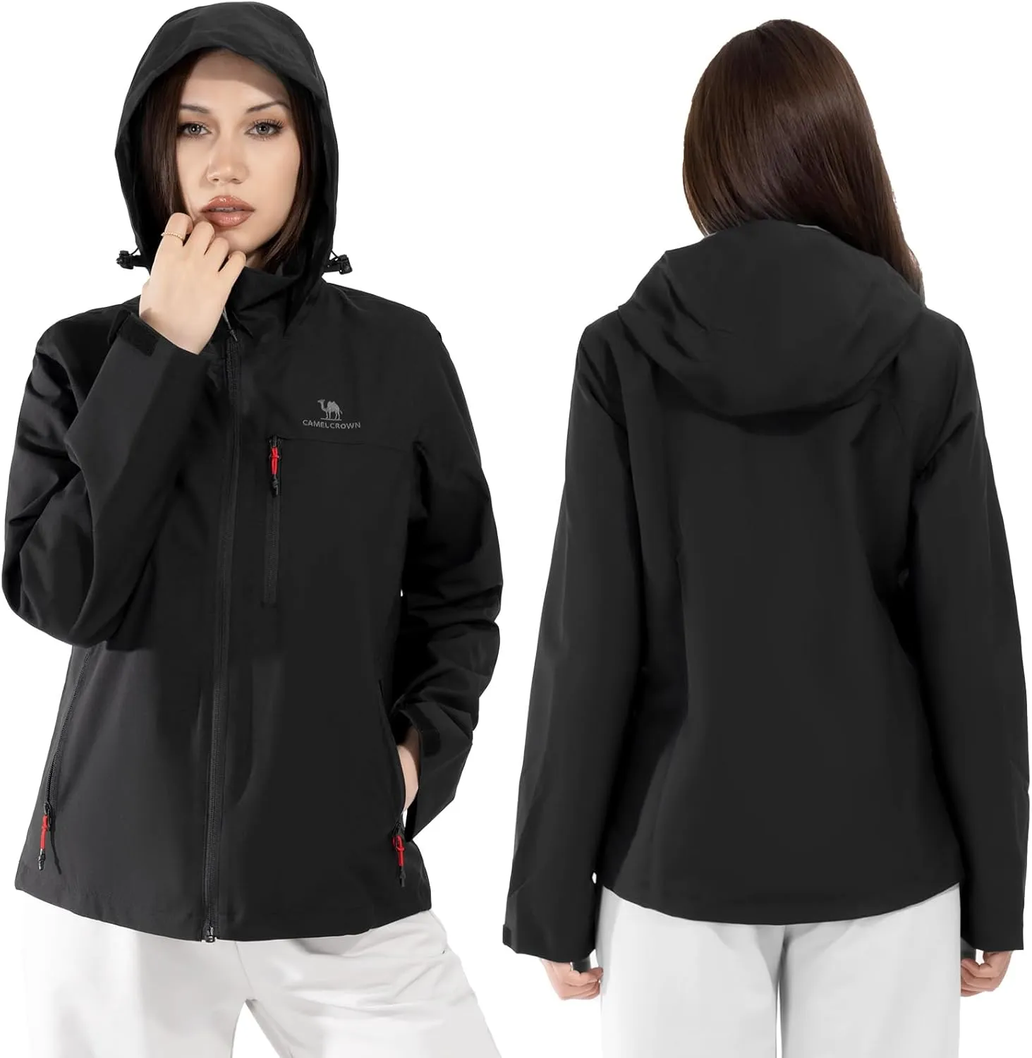 CAMEL CROWN Women's Waterproof Shell Jacket Windbreaker Hooded Rain Coat for Outdoor Hiking Climbing Traveling
