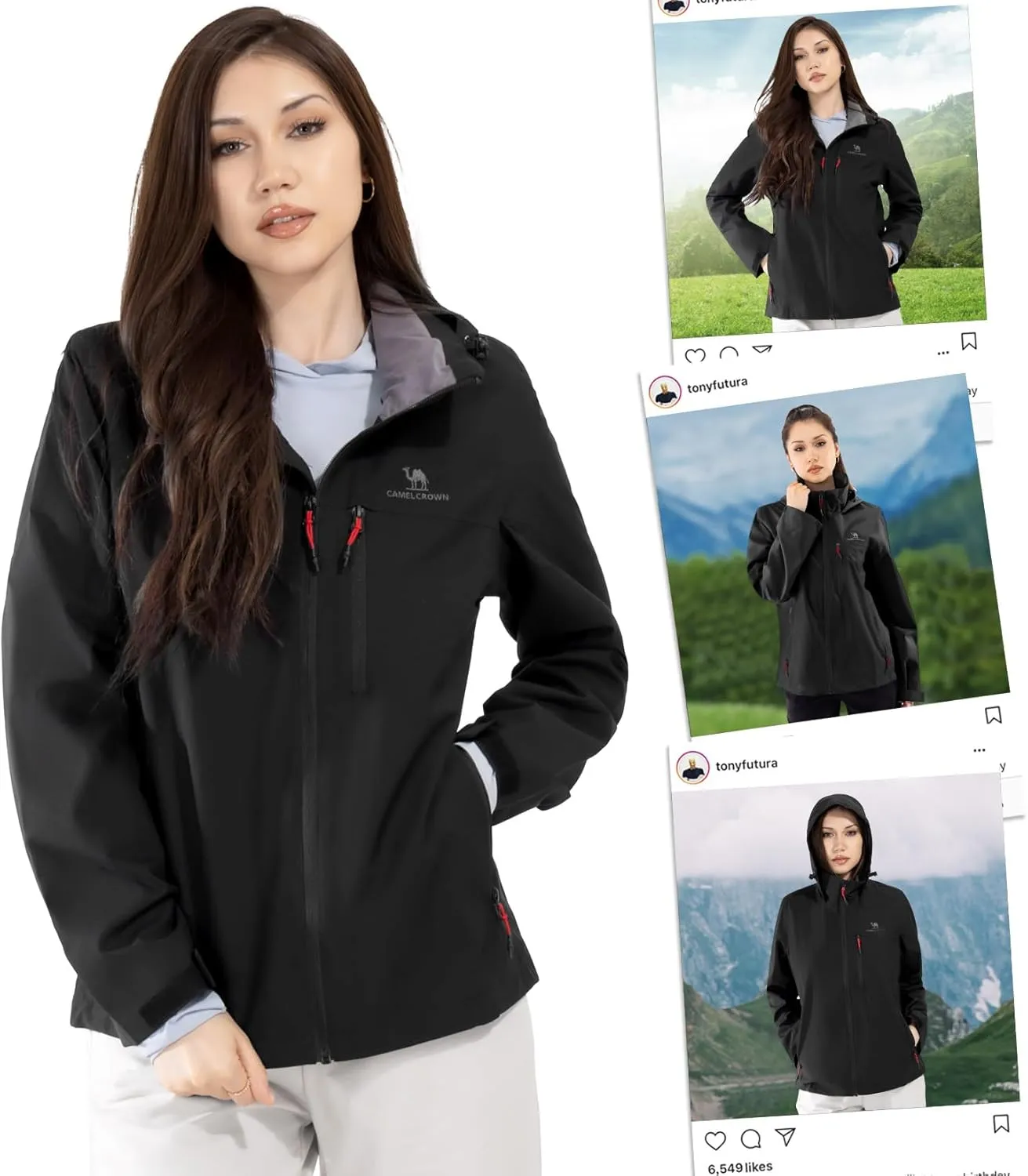 CAMEL CROWN Women's Waterproof Shell Jacket Windbreaker Hooded Rain Coat for Outdoor Hiking Climbing Traveling
