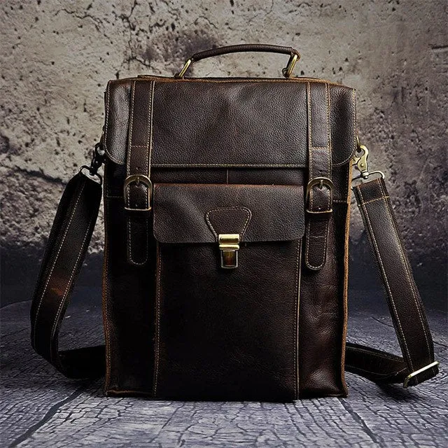 Crazy Horse Cowhide Men Backpack Knapsack Cross Body Shoulder Messenger Computer Bag Male Retro