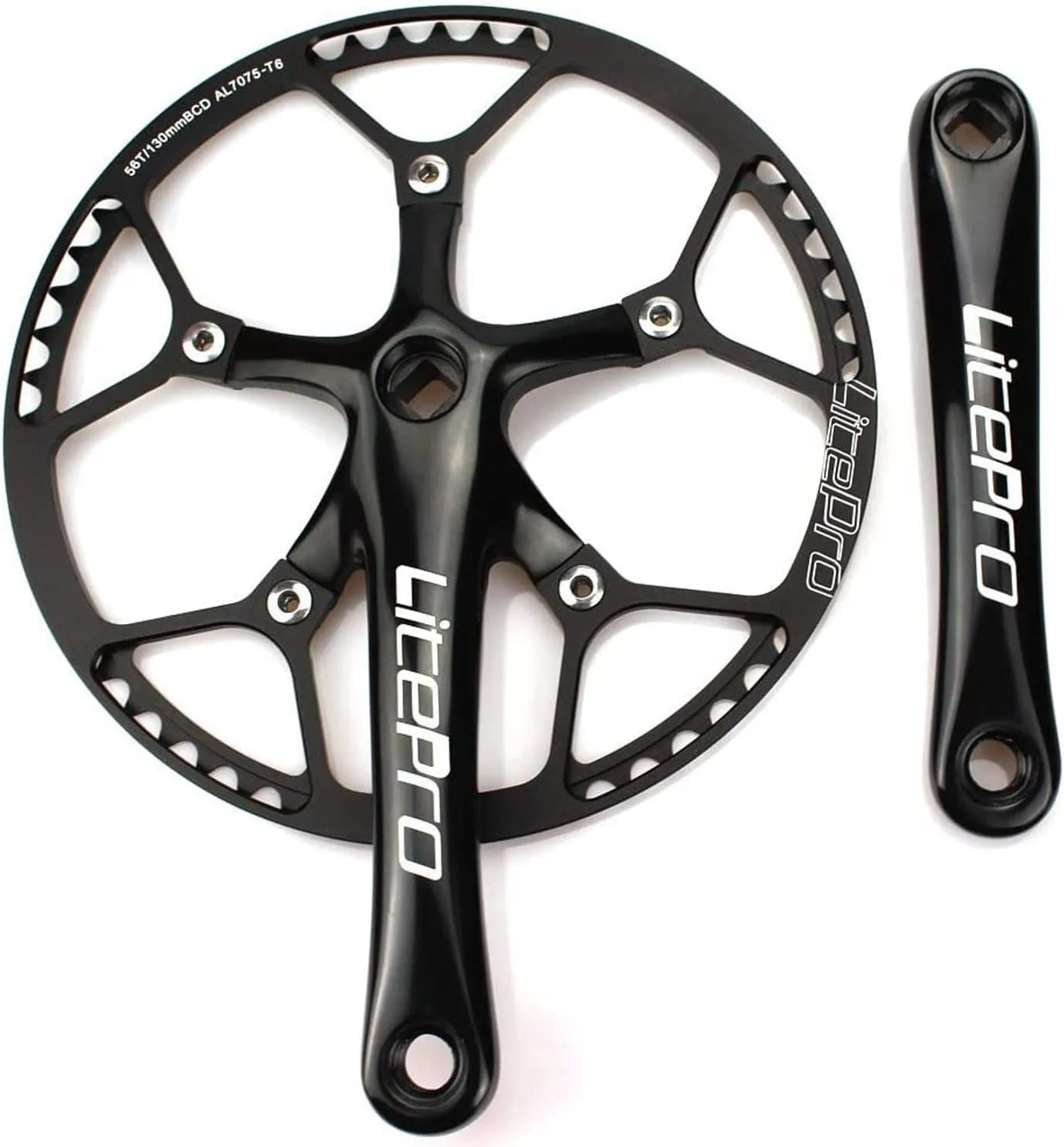CYSKY Single Speed Crankset MTB Crankset 53T/56T/58T 170mm Crank Arm 130 BCD Mountain Bike Crankset IXF Crankset for Single Speed Bike, Road Bicycle, Fixed Gear, Fixie, Dahon (Square Taper, Black)